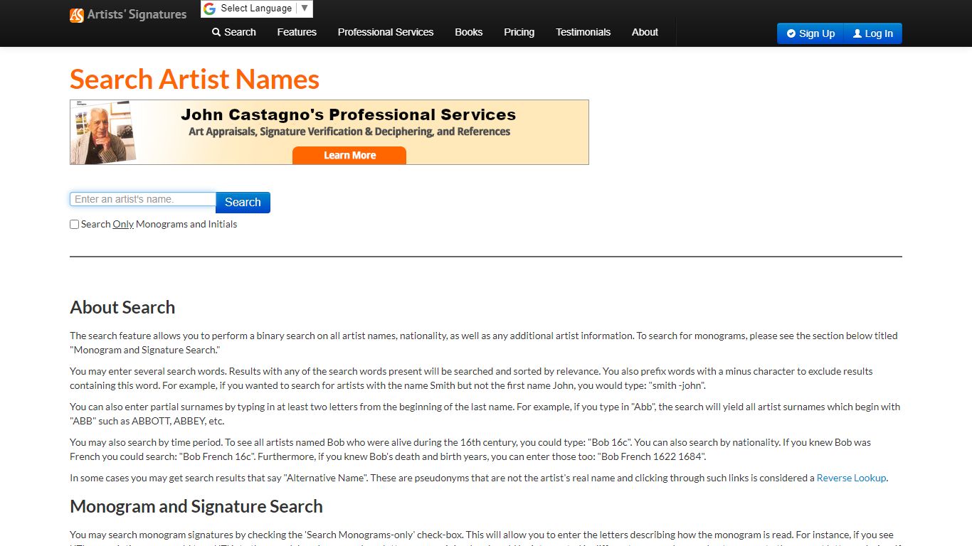 Search Artist Names - Artists' Signatures